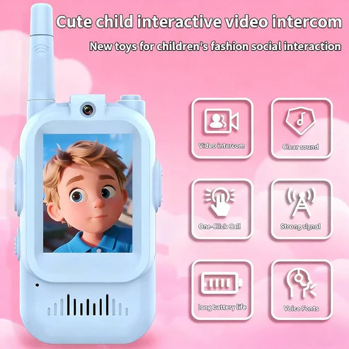Video Walkie Talkies for Kids, Handheld 2 Pack Rechargeable Video Intercom Kids Walkies Talkies, Indoor Outdoor Toys for Family Games, Outside, Camping, Hiking for Boys Girls Ages 3-12 (Blue/Pink)