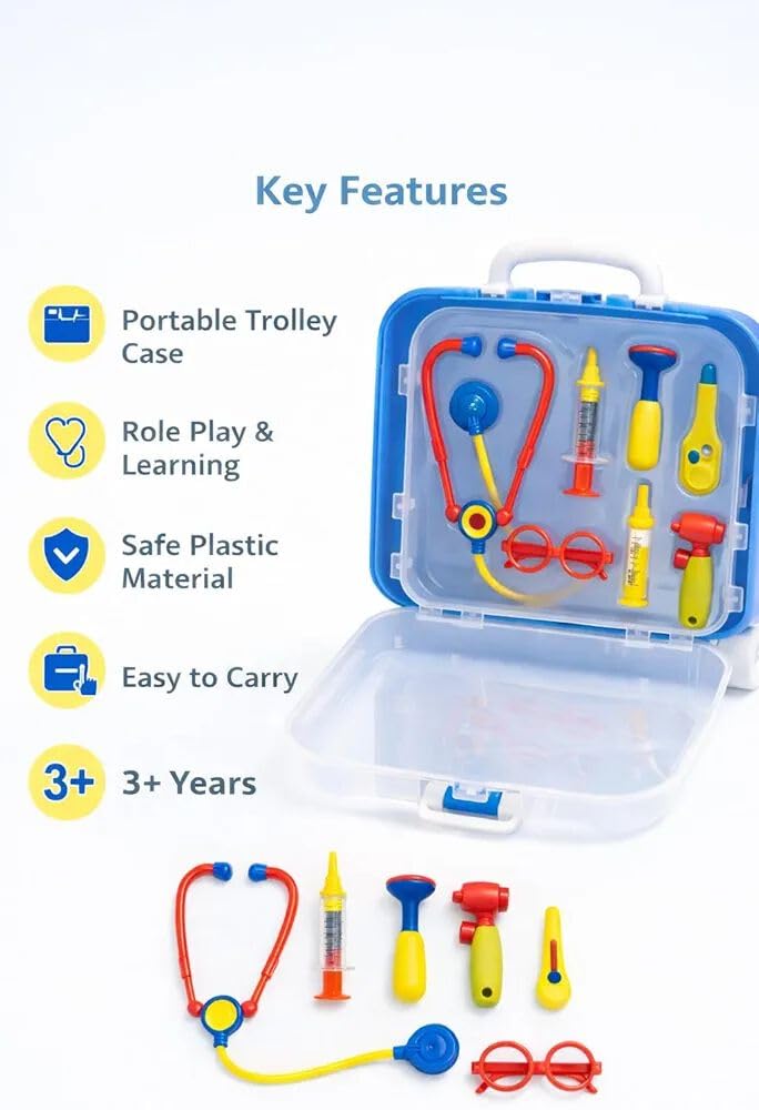 Kids Doctor Play Set with Carry Case, Children's Pretend Doctor Kit, Medical Toy Set with Accessories, Educational Role-Playing Toy for Boys and Girls (3+ Years)