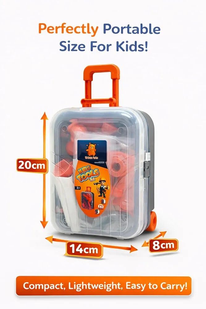 Kids Tools Set Toy with Trolley Case, Pretend Play Construction Tool Kit for Kids, Portable Rolling Tool Box with 16 Accessories, Educational & Imaginative Play Toy for Boys & Girls