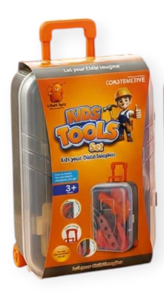 Kids Tools Set Toy with Trolley Case, Pretend Play Construction Tool Kit for Kids, Portable Rolling Tool Box with 16 Accessories, Educational & Imaginative Play Toy for Boys & Girls