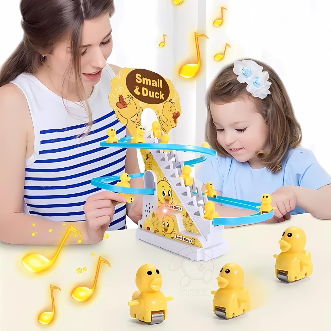 Duck Track Toys for Kids – Stair-Climbing Escalator with Lights & Music, Includes 3 Small Ducks – Interactive Duck Track Slide Toy – Perfect Toddler Gift