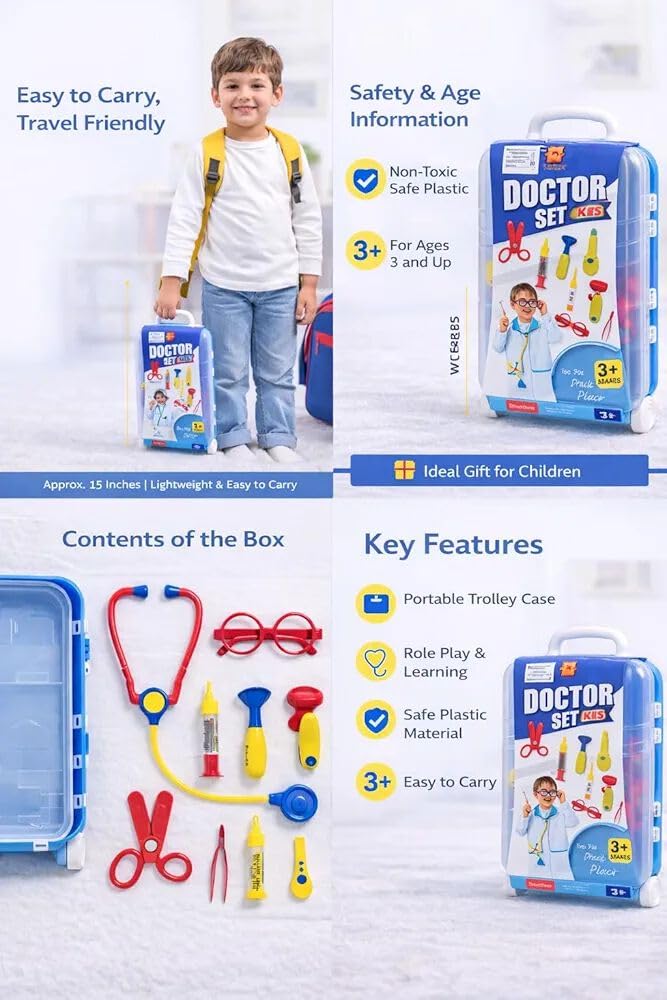 Kids Doctor Play Set with Carry Case, Children's Pretend Doctor Kit, Medical Toy Set with Accessories, Educational Role-Playing Toy for Boys and Girls (3+ Years)