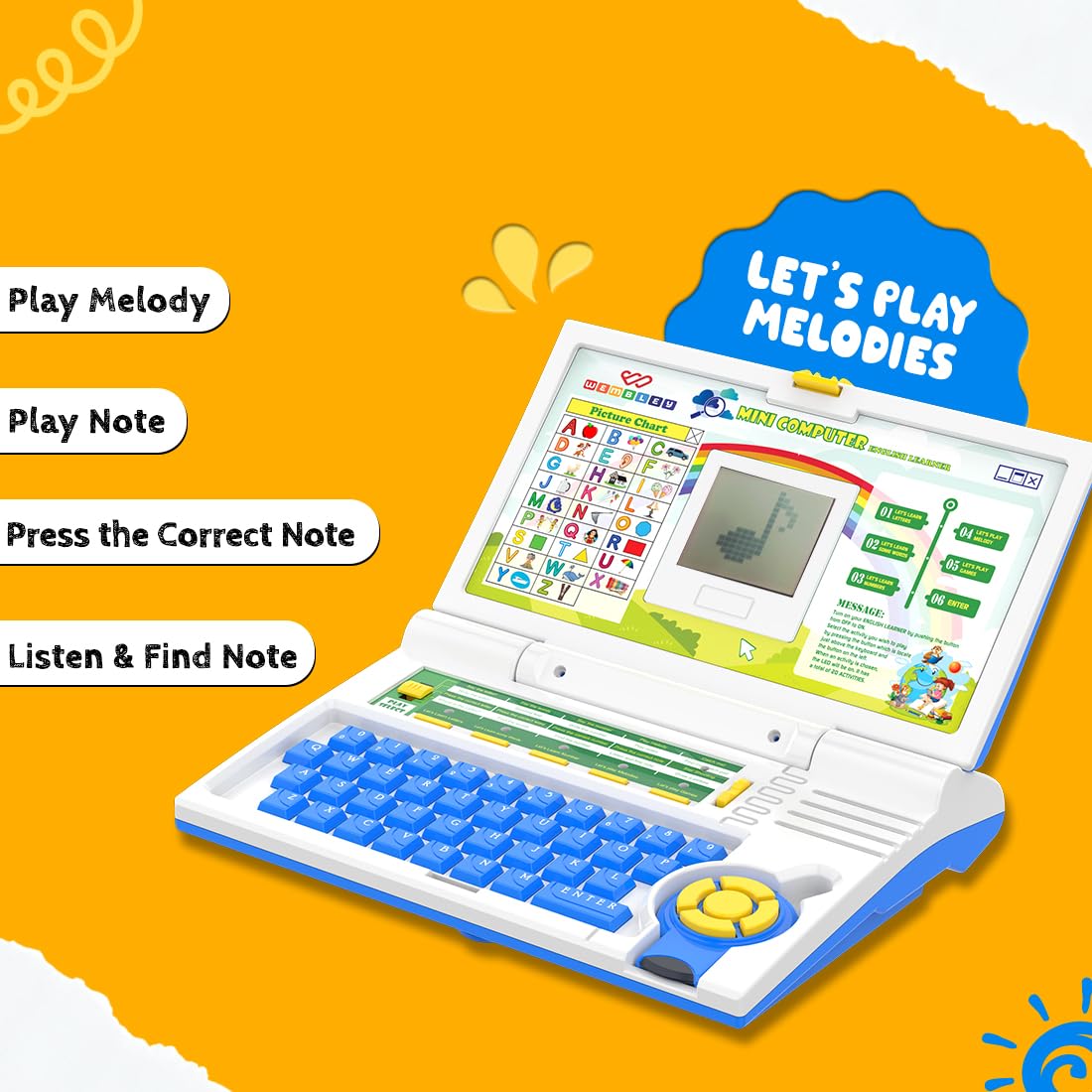 Educational Kids Laptop Learning Toy for 2-5 Years Boys Girls Computer Toys for 3 Years Fun Activity Learning Alphabet,Letter,Words,Games,Mathematics,Music,Logic Memory Tool - Blue