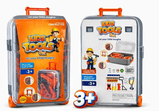 Kids Tools Set Toy with Trolley Case, Pretend Play Construction Tool Kit for Kids, Portable Rolling Tool Box with 16 Accessories, Educational & Imaginative Play Toy for Boys & Girls