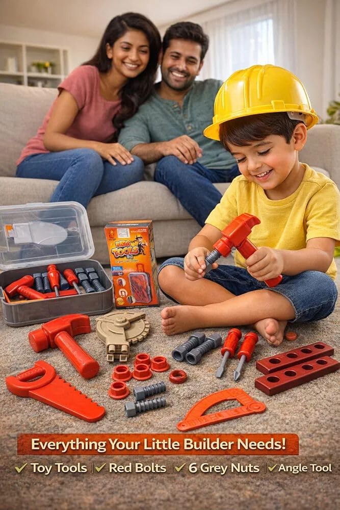 Kids Tools Set Toy with Trolley Case, Pretend Play Construction Tool Kit for Kids, Portable Rolling Tool Box with 16 Accessories, Educational & Imaginative Play Toy for Boys & Girls