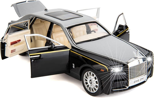 1:24 Scale Rolls Royce Metal Phantom with 6 Openable Doors, Light & Music for Toddler Zinc Alloy Pull Back Vehicles Diecast Model Car