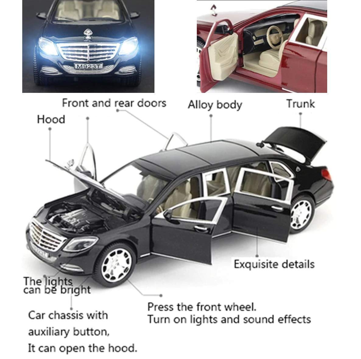 1:32 Scale Exclusive Alloy Metal Pull Back Die-cast Car Model with Sound Light Mini Auto Toy for Kids Metal Model Toy Car with Sound and Light? (Maybach S 600 Limousine - Multi-1)