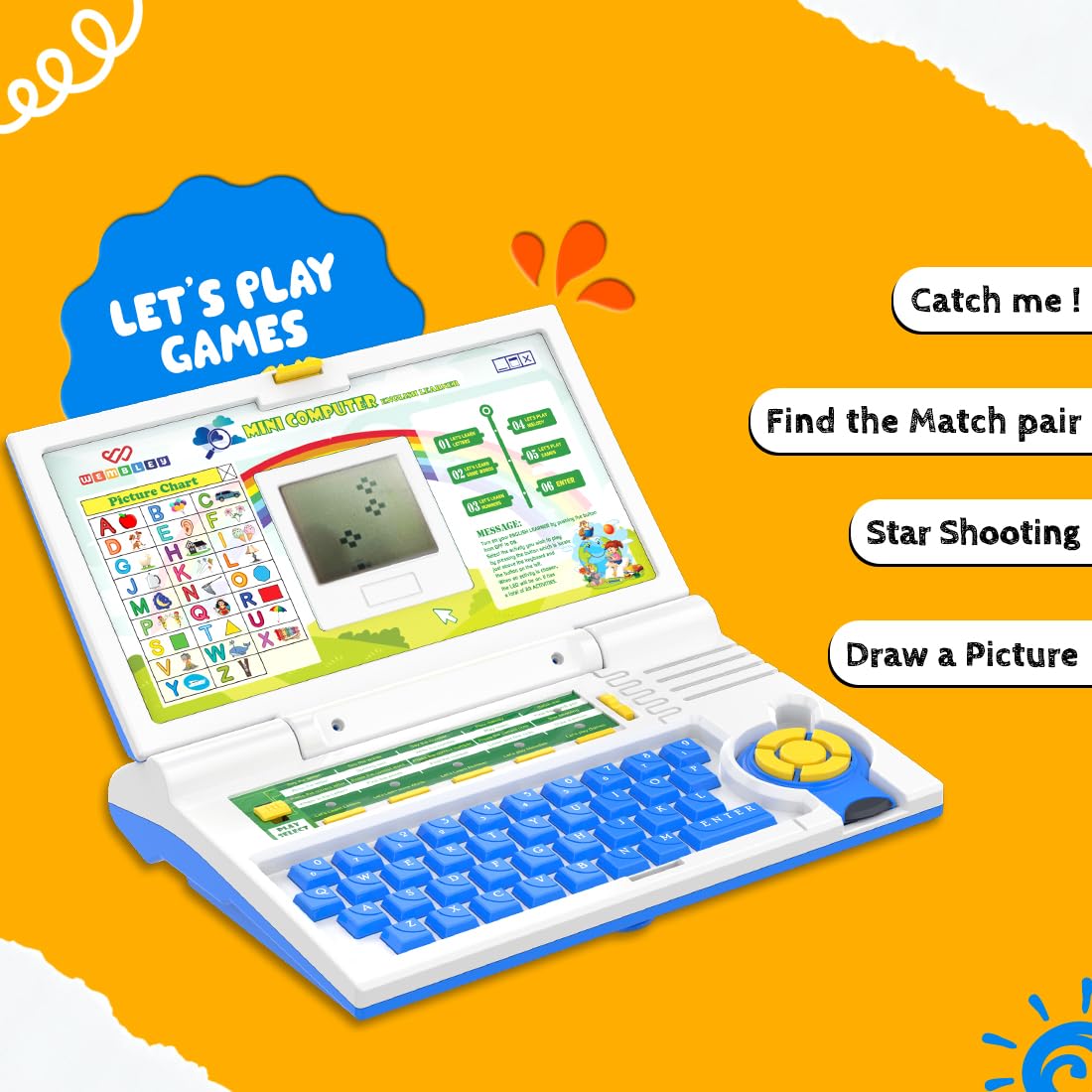 Educational Kids Laptop Learning Toy for 2-5 Years Boys Girls Computer Toys for 3 Years Fun Activity Learning Alphabet,Letter,Words,Games,Mathematics,Music,Logic Memory Tool - Blue