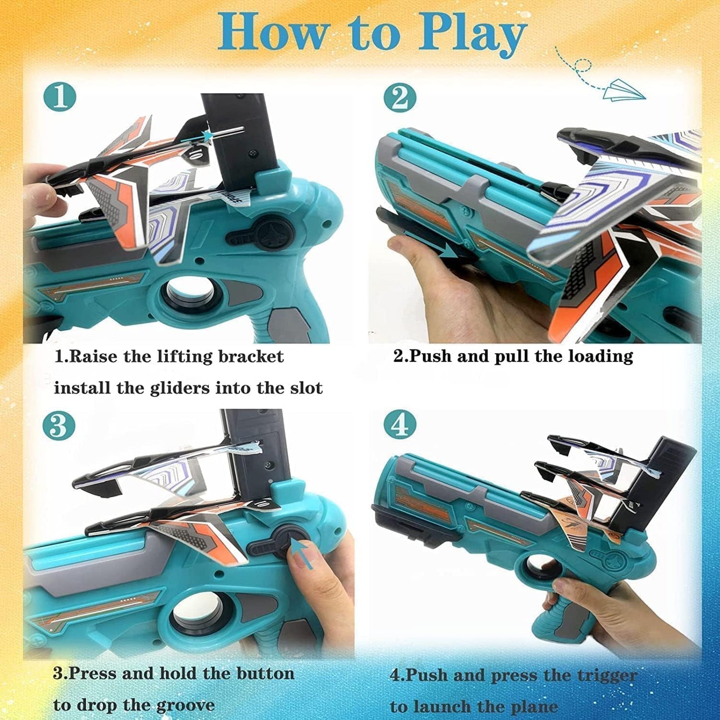 Graphene Airplane Launcher Gun Flying Aeroplanes Toys for Boys Safe & Fun Shooting Guns for Kids 4 Paper Foam Gliders Air Battle Pistol Toy Gun Catapult Aircraft Ideal for Kids 3 4 5 6 7 8 Years