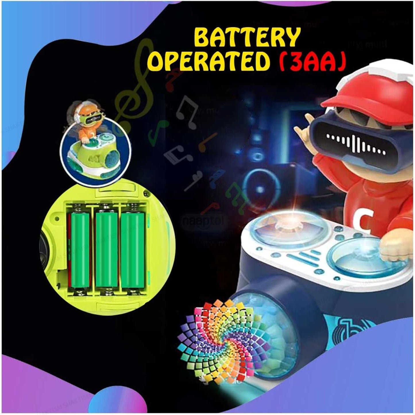DJ Coco Musical Toy with LED Lights, Bump & Go Action, Moving Tyres, Sound Effects for Kids