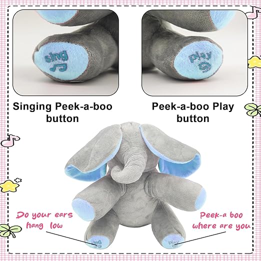 Peek-a-Boo Elephant Stuff Toy for Baby, Toddlers and Kids - Musical Soft Plush Animal Toy with Flappy Ears