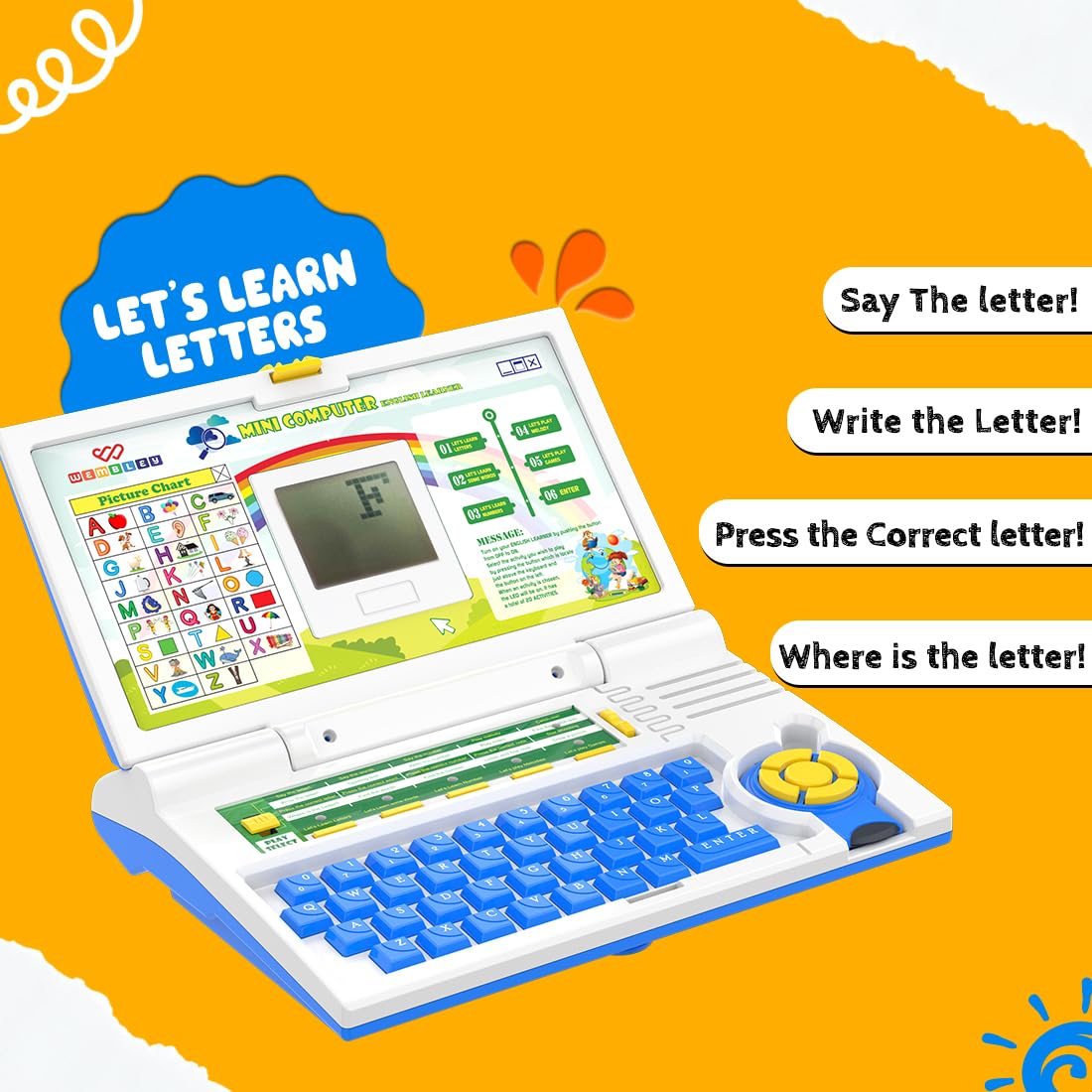 Educational Kids Laptop Learning Toy for 2-5 Years Boys Girls Computer Toys for 3 Years Fun Activity Learning Alphabet,Letter,Words,Games,Mathematics,Music,Logic Memory Tool - Blue