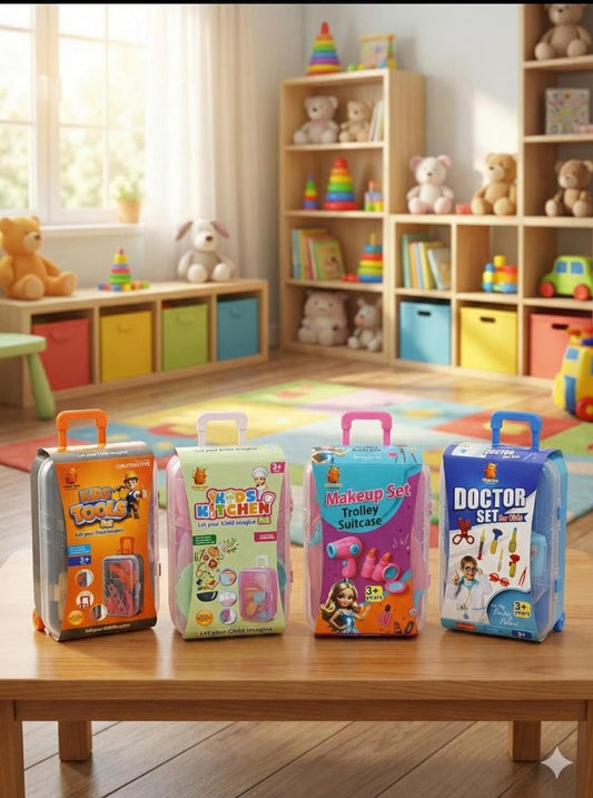 Kids Tools Set Toy with Trolley Case, Pretend Play Construction Tool Kit for Kids, Portable Rolling Tool Box with 16 Accessories, Educational & Imaginative Play Toy for Boys & Girls