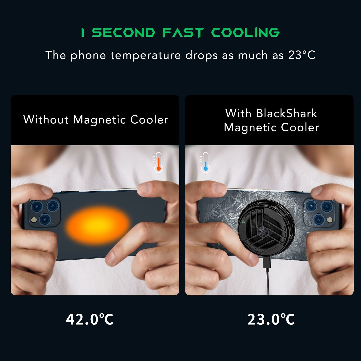 Black Shark Phone Cooler Magnetic Cooler, iPhone 11 12 13 14 Series MagSafe Compatible, Cell Phone Cooling Fan Portable Phone Radiator Cooling Fan, Gaming Semiconductor Cooling for Android/Tablet/iPad