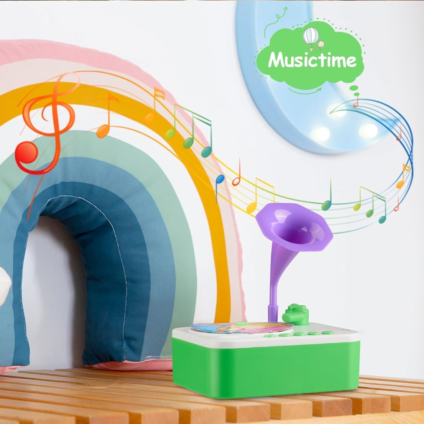 Kids Gramophone with 95 Cards, Children's Phonograph Story Music Player Gift Boys Girls,Toddler Toys Early Childhood Educational Toy Gift Birthday 3-6 Years Old - Multicolor